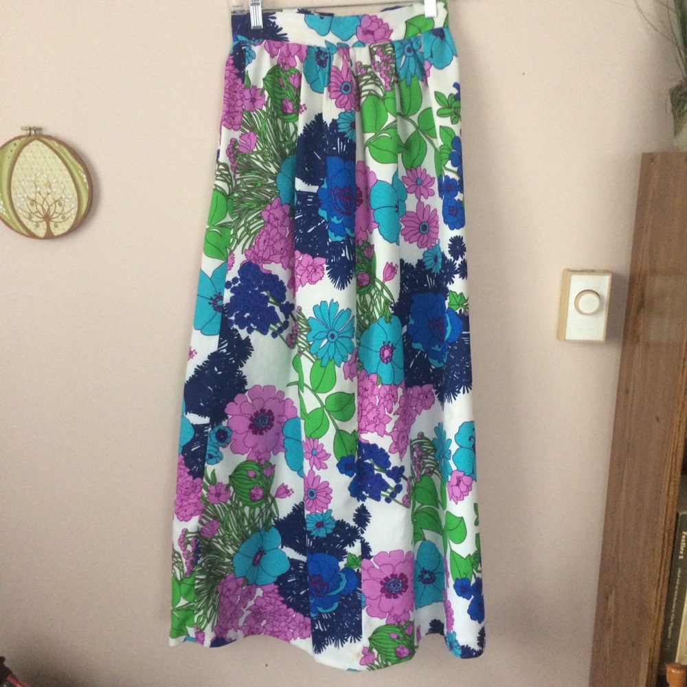 Vintage Handmade Floral Maxi Skirt Mod Retro